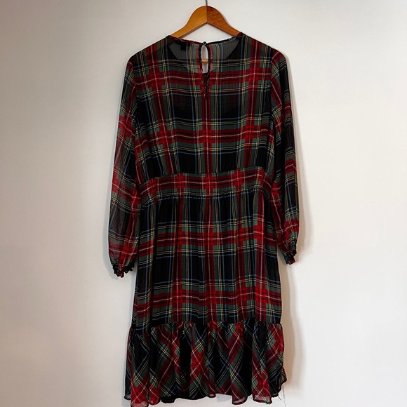 J. Crew Red & Green Holiday Tartan Cocktail MIDI Dress with Slip, sz. XL - Picture 5 of 10